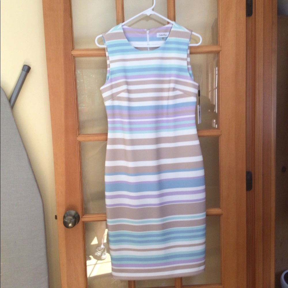 Calvin Klein Sleeves Striped Dress Size 8 NWT